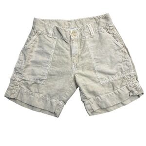 Sundance Cargo Shorts Womens 4 Beige Linen Cotton Lace Trim Cuffed Casual Beach